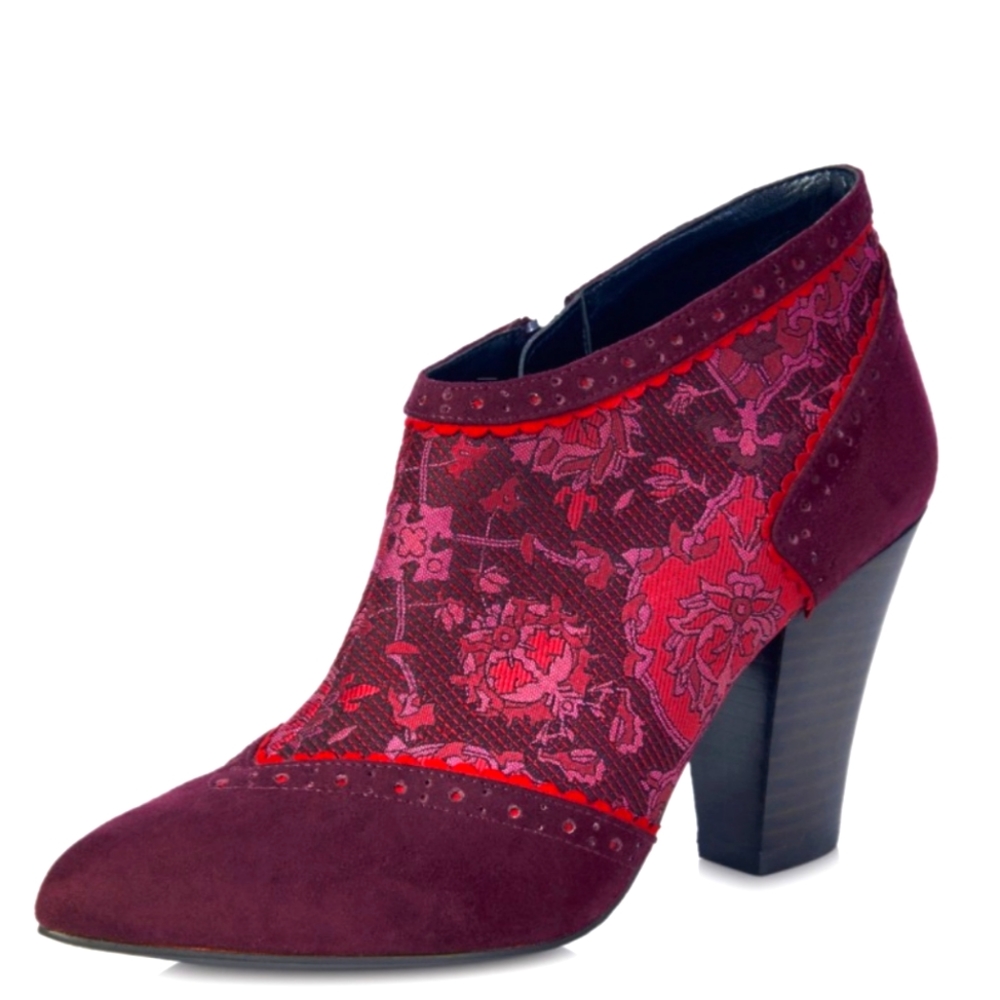 Ruby Shoo BLUE Midcentury Modern Floral Pattern Low Heel Round Toe ankle boots